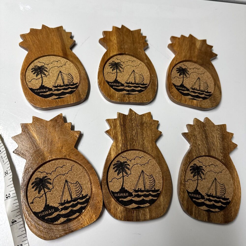 Vintage Pineapple Shaped Cork Coasters MCM Beach Tiki bar